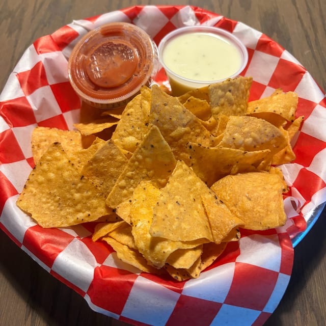 Tortilla Chips & Salsa & Queso.