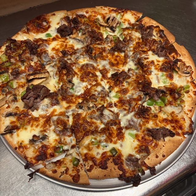 14" Philly Cheese Steak Pizza.